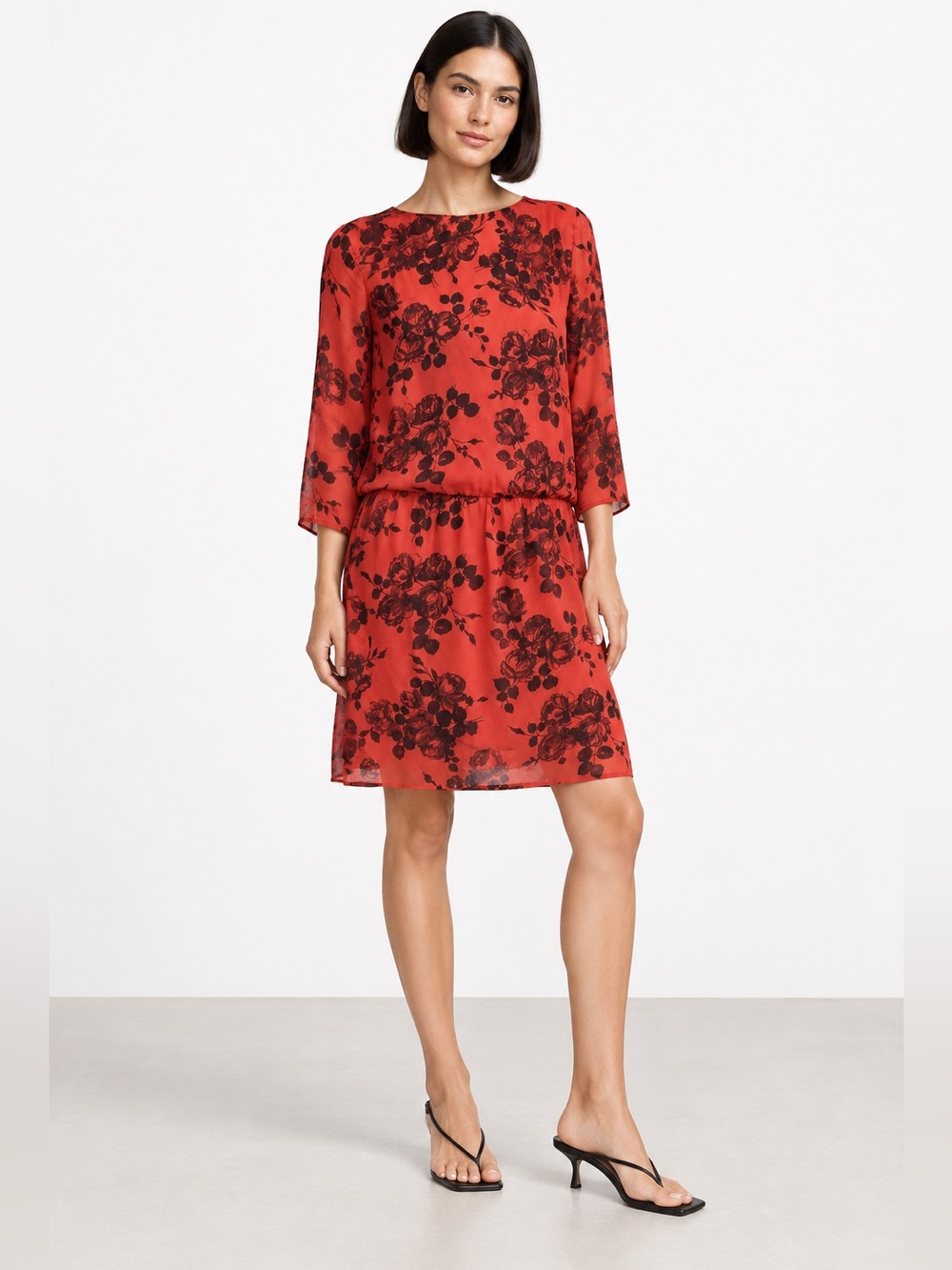 Ganni Drop Waist Silk Modern Floral Dress